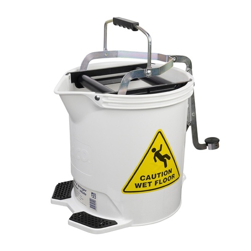 EDCO 15L Commercial Heavy Duty Metal Wringer Mop Bucket - White