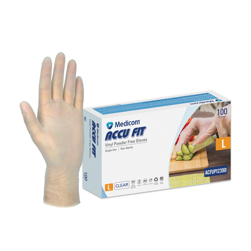 MEDICOM AccuFit Clear Vinyl Powder Free Gloves - Large