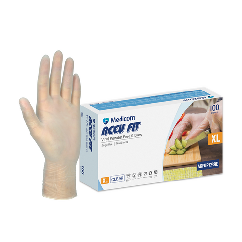 MEDICOM AccuFit Clear Vinyl Powder Free Gloves - XL