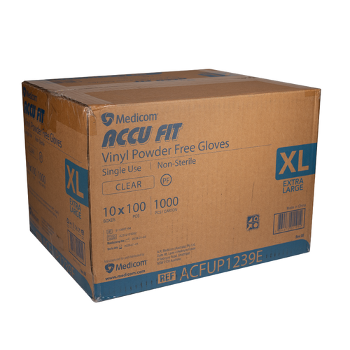 MEDICOM AccuFit Clear Vinyl Powder Free Gloves - XL 1000/Carton