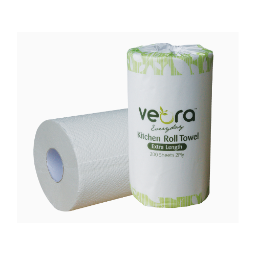 VEORA 2 Ply Kitchen Towel 200 Sheet Rolls x12